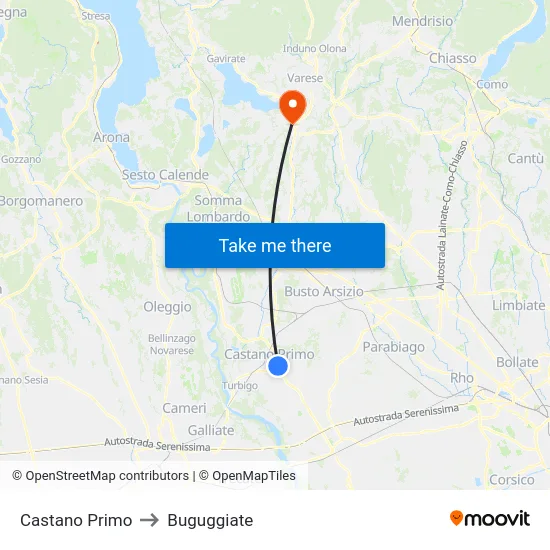 Castano Primo to Buguggiate map