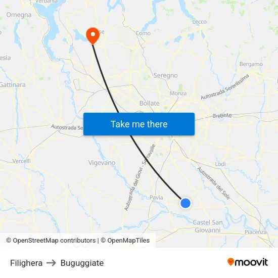 Filighera to Buguggiate map