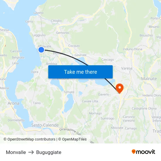 Monvalle to Buguggiate map