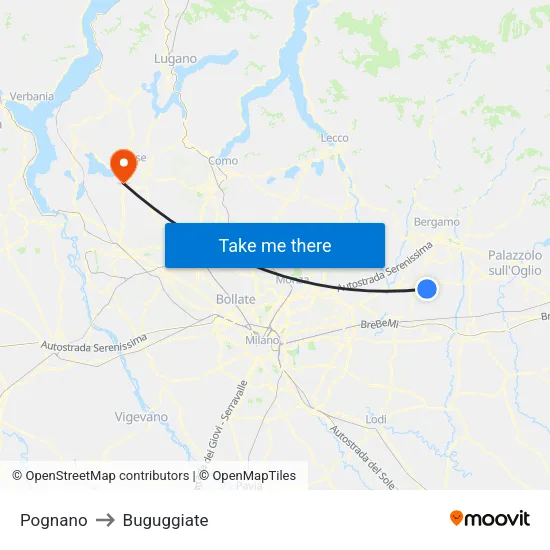 Pognano to Buguggiate map