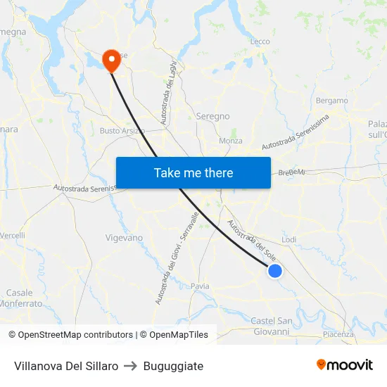 Villanova Del Sillaro to Buguggiate map