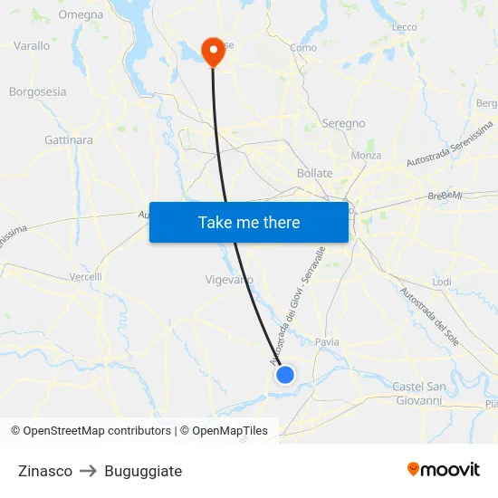 Zinasco to Buguggiate map