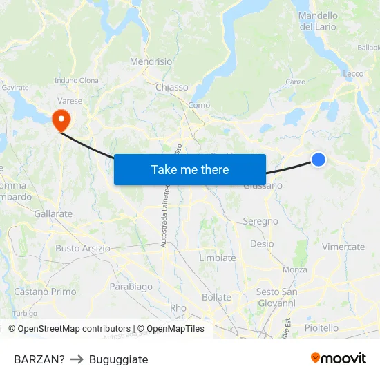 Barzan to Buguggiate map