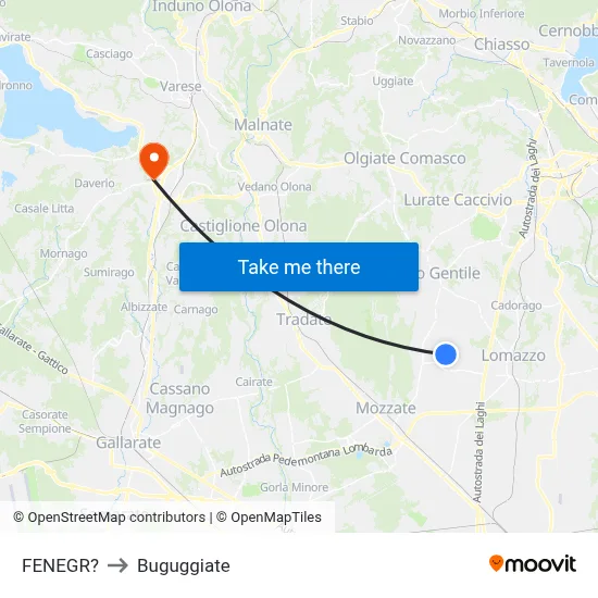 Fenegro to Buguggiate map