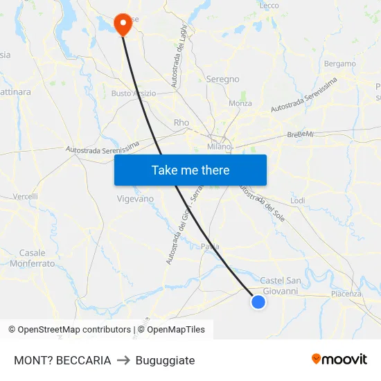 Mont'Beccaria to Buguggiate map