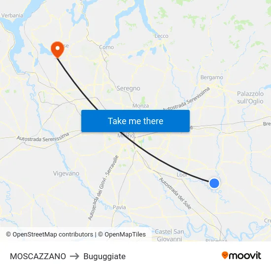 MOSCAZZANO to Buguggiate map