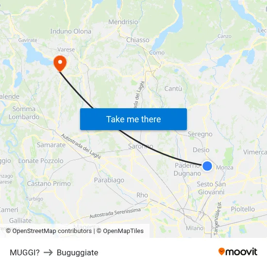 Muggiò to Buguggiate map