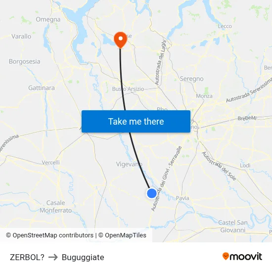 Zerbol to Buguggiate map