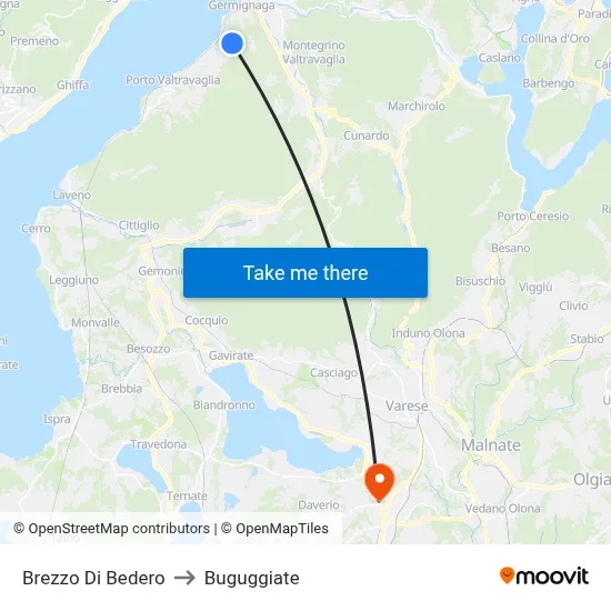 Brezzo Di Bedero to Buguggiate map