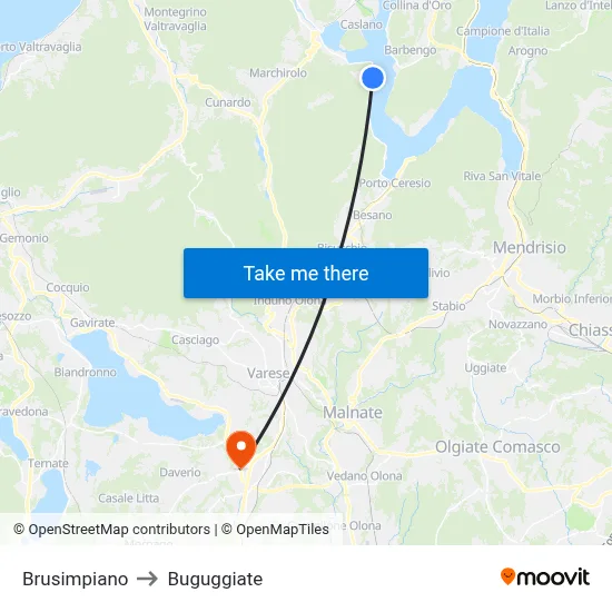 Brusimpiano to Buguggiate map