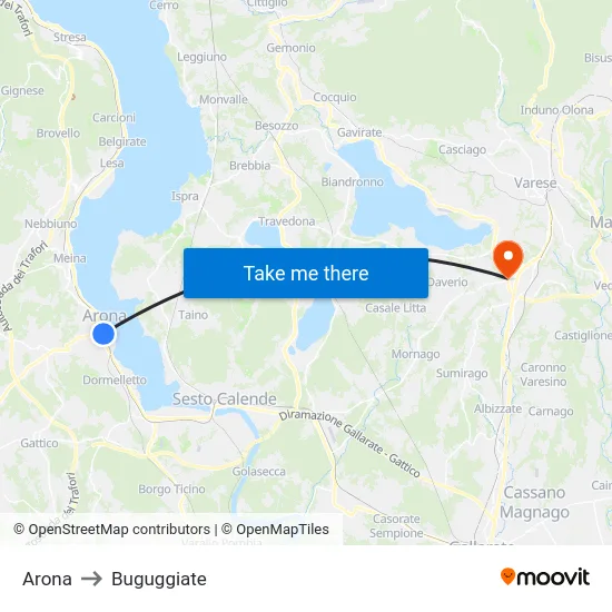 Arona to Buguggiate map