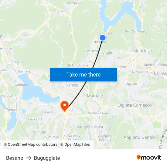Besano to Buguggiate map