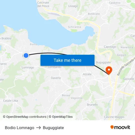 Bodio Lomnago to Buguggiate map