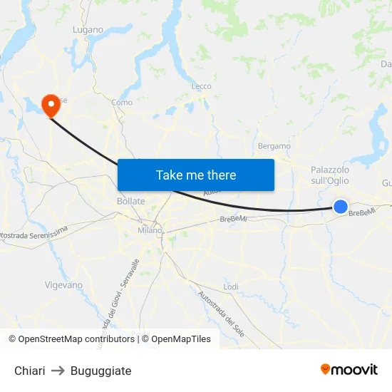 Chiari to Buguggiate map