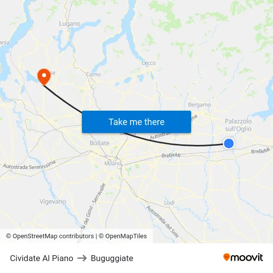 Cividate Al Piano to Buguggiate map