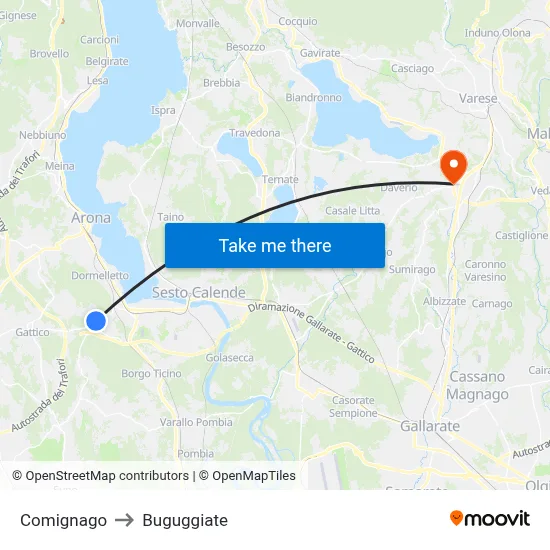 Comignago to Buguggiate map
