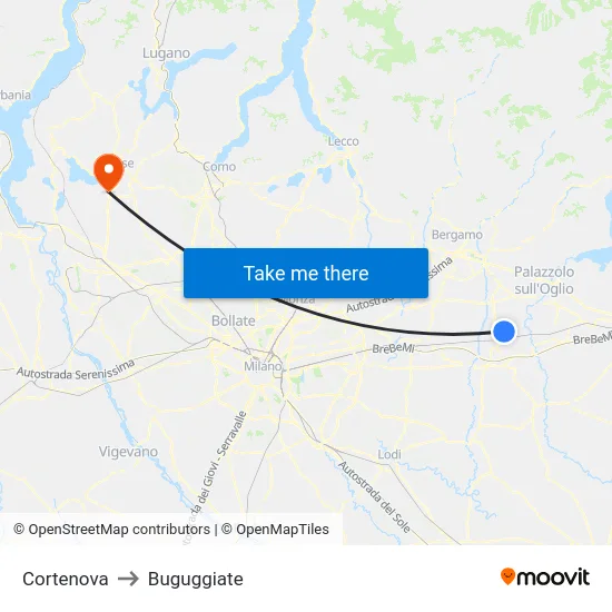 Cortenova to Buguggiate map