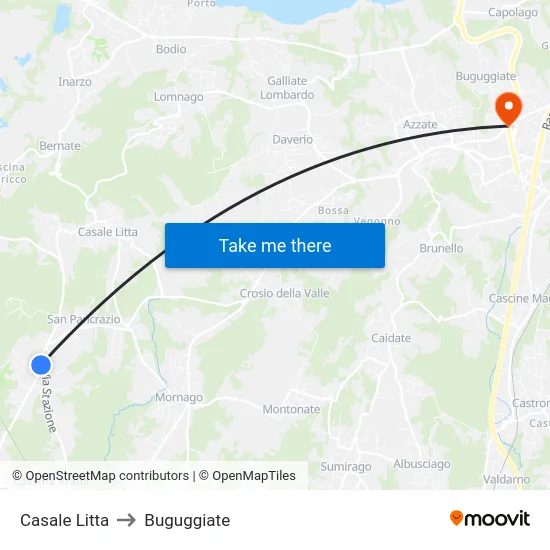 Casale Litta to Buguggiate map