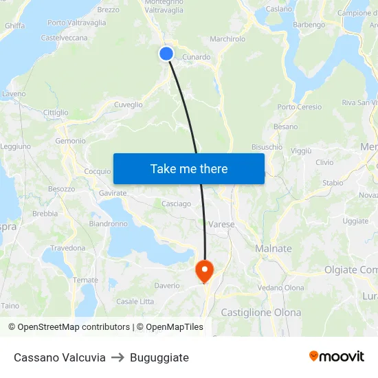 Cassano Valcuvia to Buguggiate map
