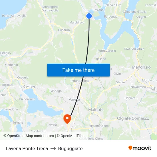 Lavena Ponte Tresa to Buguggiate map