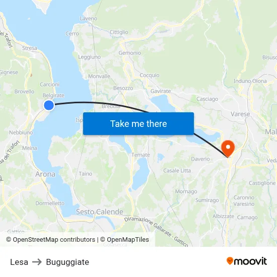 Lesa to Buguggiate map