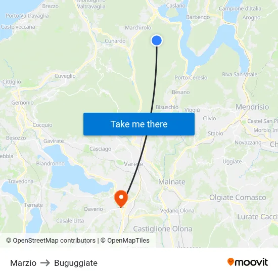 Marzio to Buguggiate map