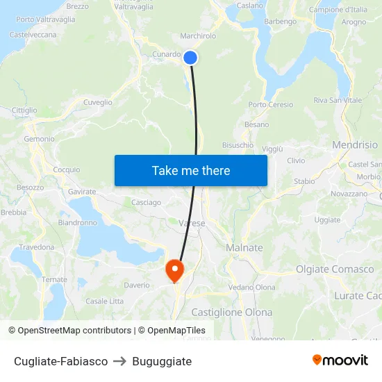 Cugliate-Fabiasco to Buguggiate map