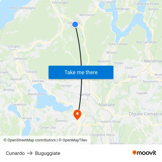 Cunardo to Buguggiate map