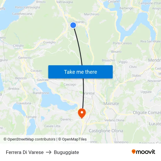 Ferrera Di Varese to Buguggiate map