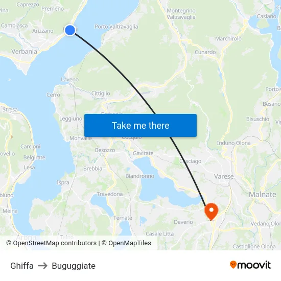 Ghiffa to Buguggiate map