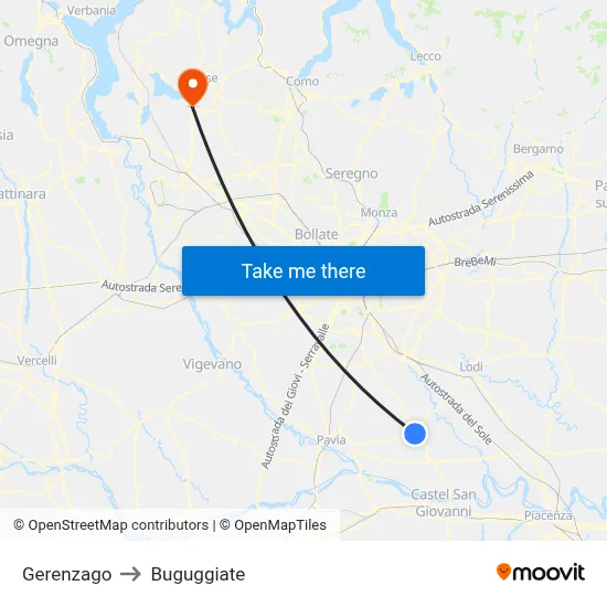 Gerenzago to Buguggiate map