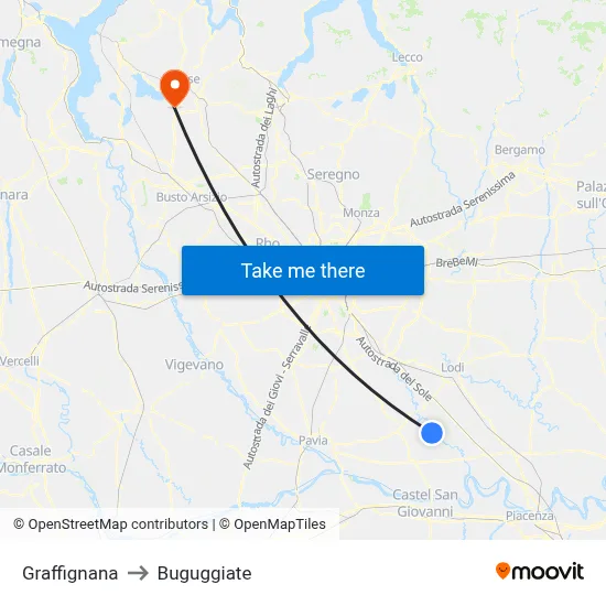 Graffignana to Buguggiate map