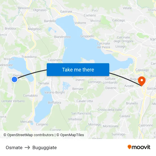 Osmate to Buguggiate map