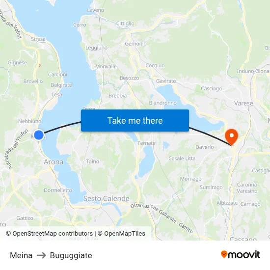 Meina to Buguggiate map