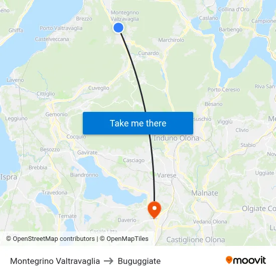 Montegrino Valtravaglia to Buguggiate map
