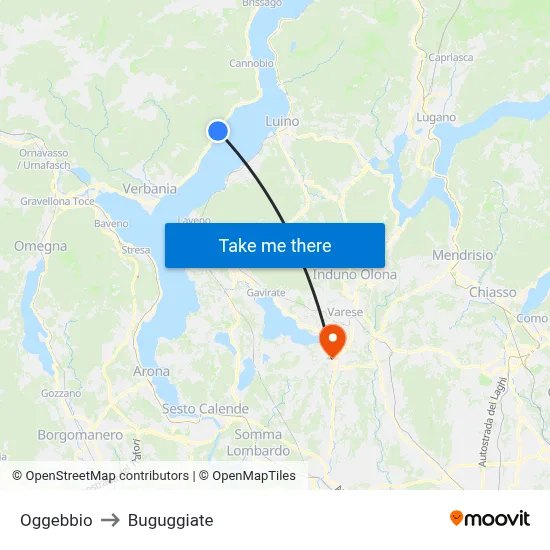 Oggebbio to Buguggiate map