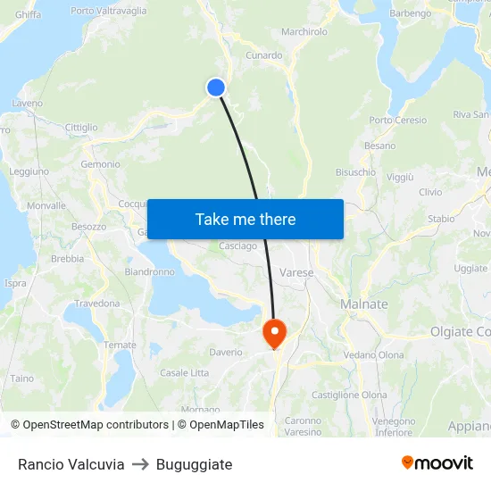 Rancio Valcuvia to Buguggiate map