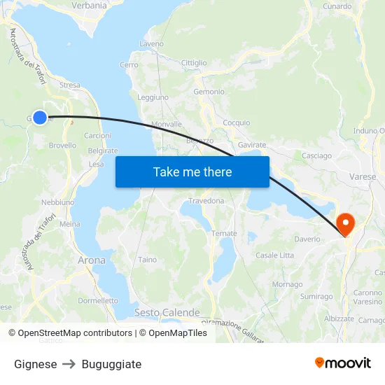 Gignese to Buguggiate map