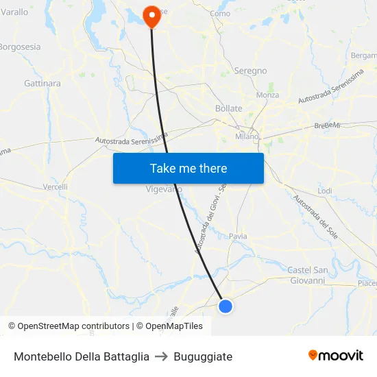 Montebello Della Battaglia to Buguggiate map