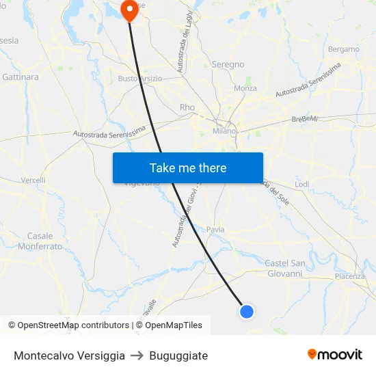 Montecalvo Versiggia to Buguggiate map