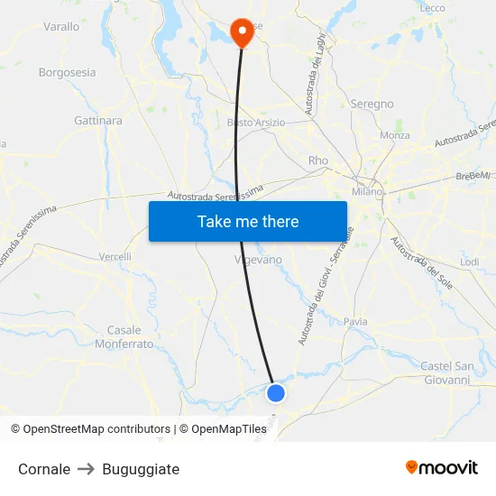 Cornale to Buguggiate map