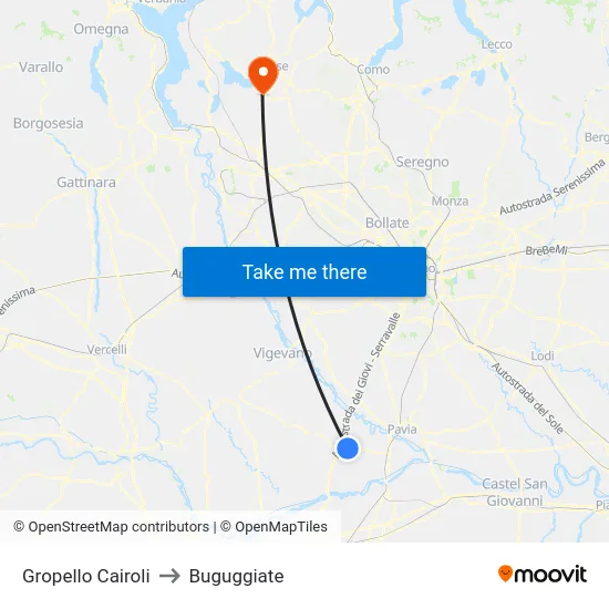 Gropello Cairoli to Buguggiate map