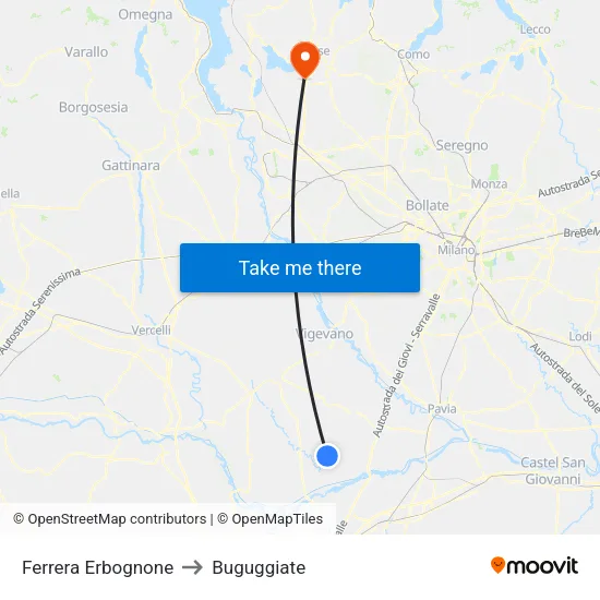 Ferrera Erbognone to Buguggiate map
