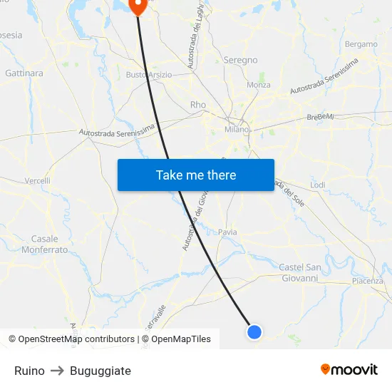 Ruino to Buguggiate map