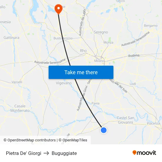Pietra De' Giorgi to Buguggiate map