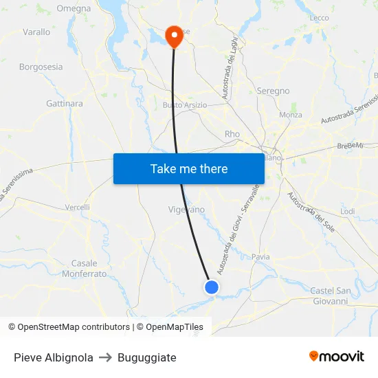 Pieve Albignola to Buguggiate map