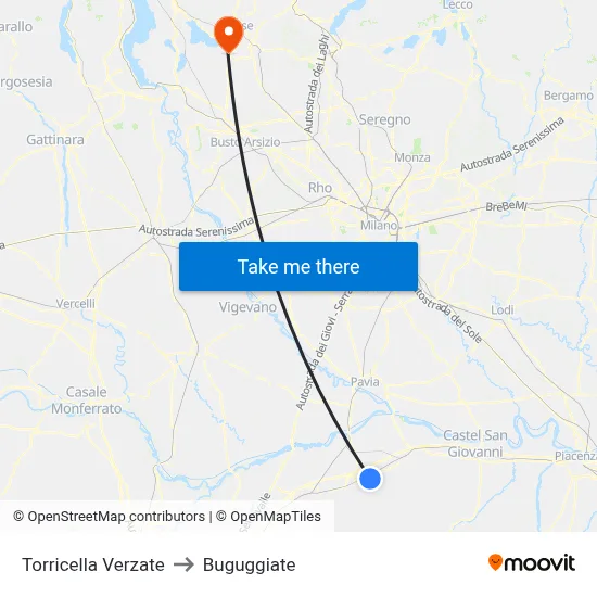 Torricella Verzate to Buguggiate map