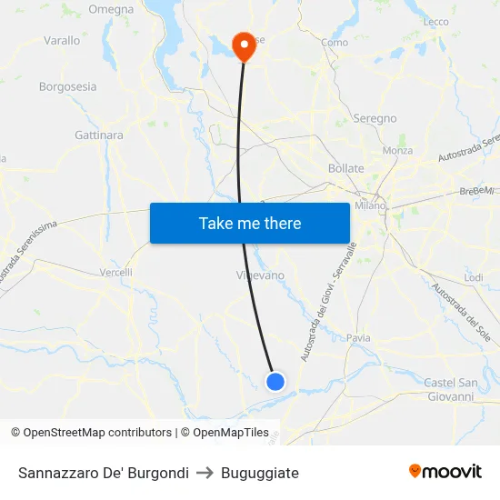 Sannazzaro De' Burgondi to Buguggiate map