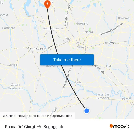 Rocca De' Giorgi to Buguggiate map