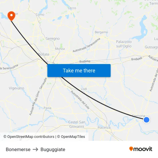 Bonemerse to Buguggiate map